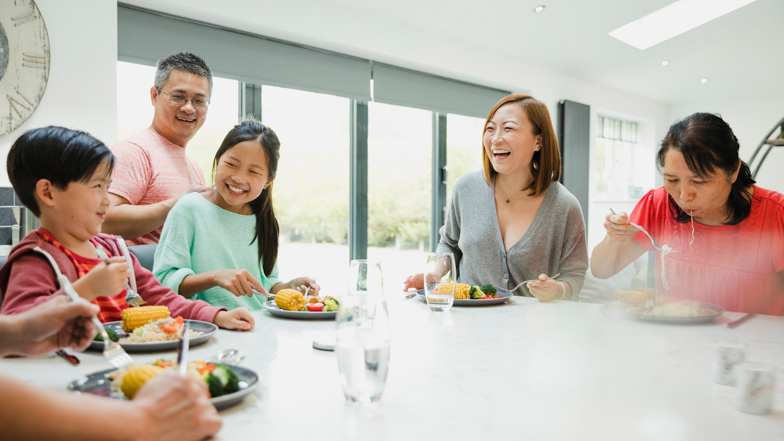 Cooking and eating together as a family